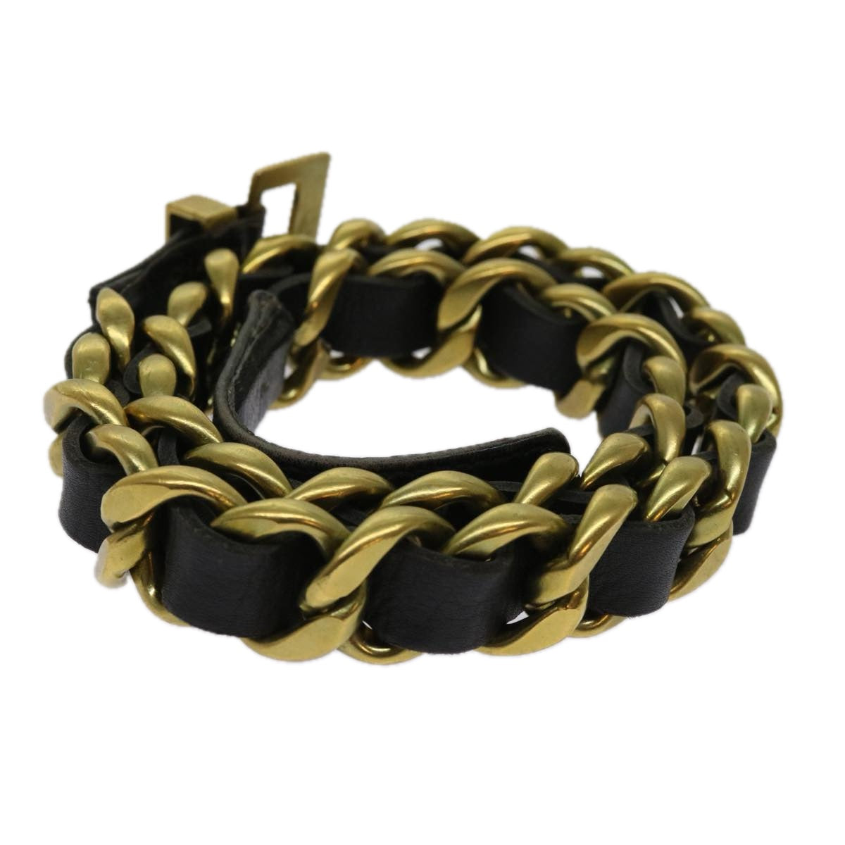 Chanel Belt Leather ."-." Gold Tone Black CC Auth bs