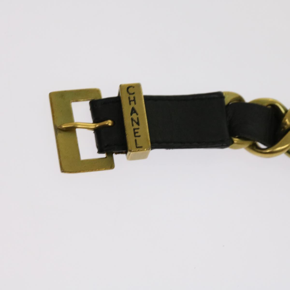 Chanel Belt Leather ."-." Gold Tone Black CC Auth bs