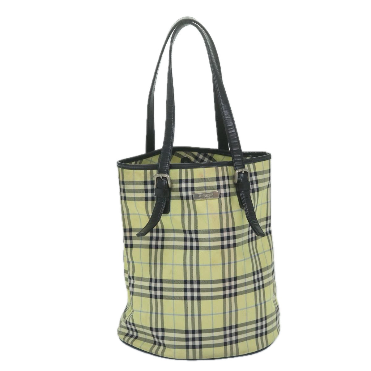 Burberry Luxury ss Nova Check Label Shoulder Bag Auth Nylon Blue Yellow