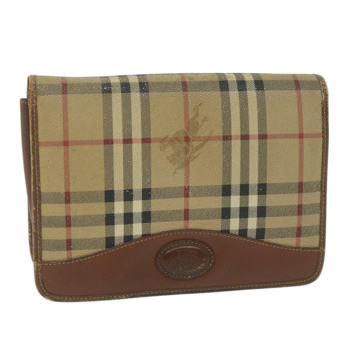 Burberry Luxury ss Nova Check Clutch Bag Pvc Auth Leather Beige Beige Auth Bs11501