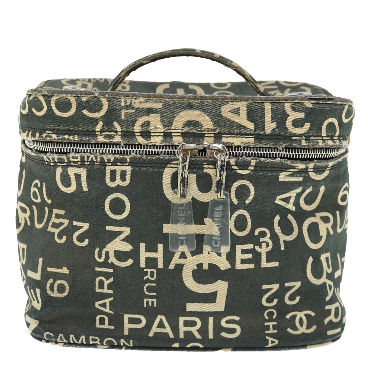 Chanel Bycy Vanity Cosmetic Pouch Canvas Black CC Auth bs