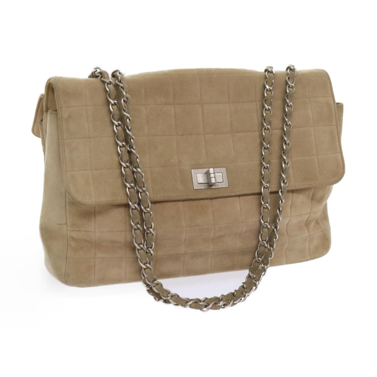 Chanel Choco Bar Chain Shoulder Bag Suede Beige CC Auth bs