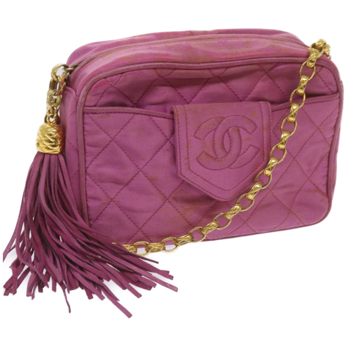 Chanel Chain Shoulder Bag Satin Pink CC Auth bs