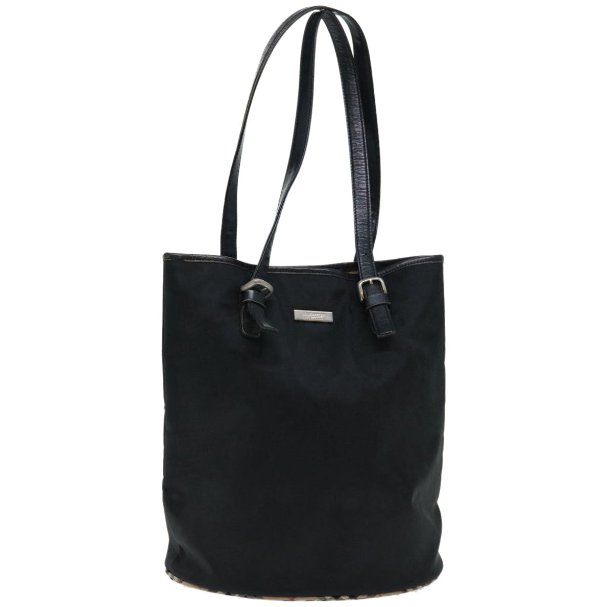 Burberry Luxury ss Nova Check Label Shoulder Bag Auth Nylon Black Beige Black Auth Bs12222