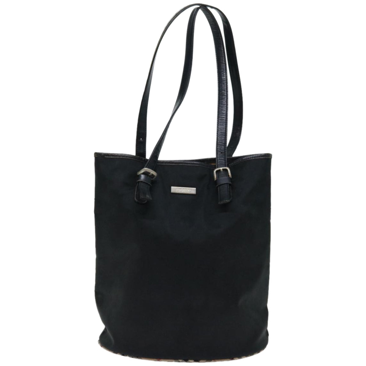 Burberry Luxury ss Nova Check Label Shoulder Bag Auth Nylon Black Beige Black Auth Bs12222