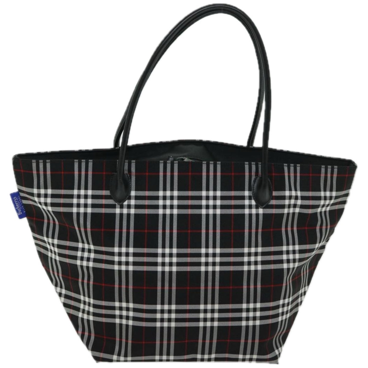 Burberry Luxury ss Nova Check Label Tote Bag Auth Nylon Black Blue Black Auth Bs12380