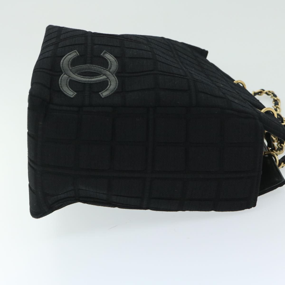Chanel Choco Bar Chain Hand Bag Cotton Black CC Auth bs