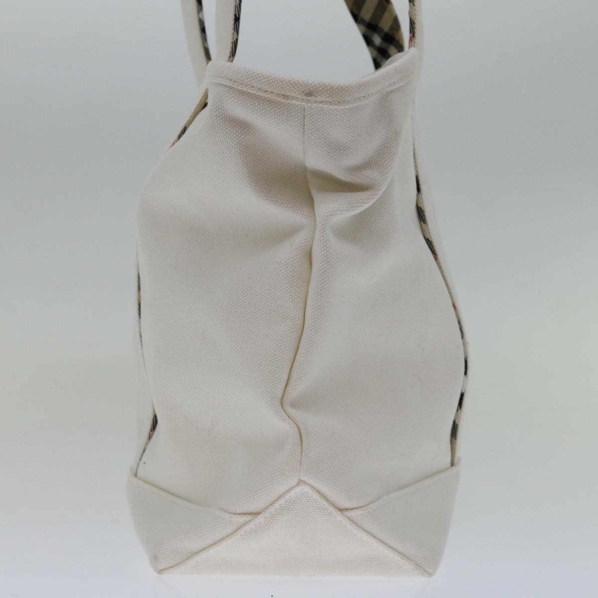 Burberry Luxury ss Nova Check Label Tote Bag Auth Canvas White Beige