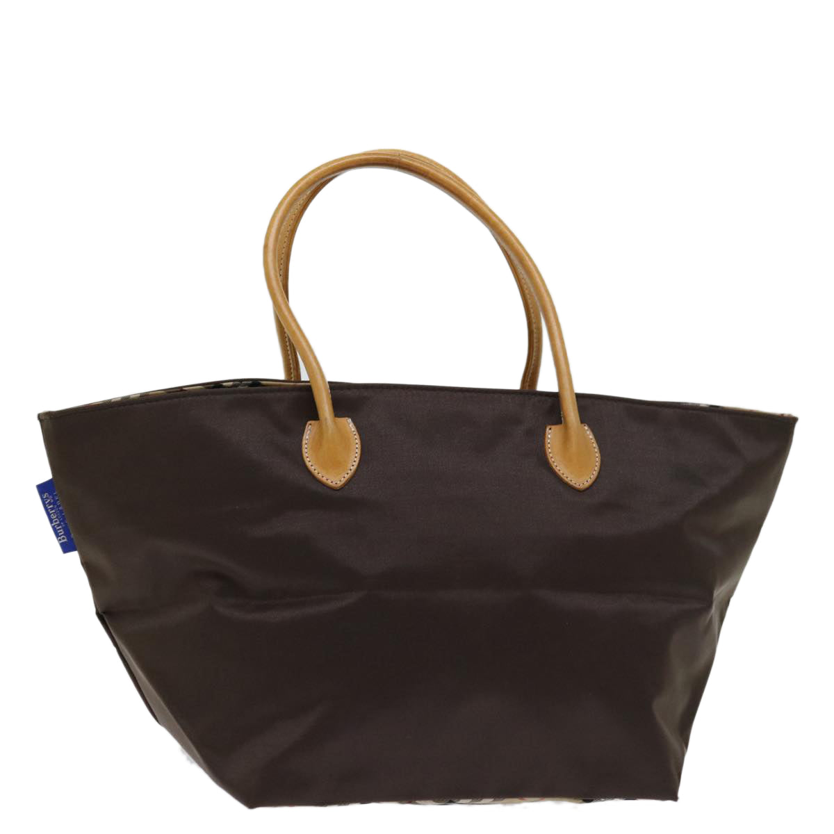 Burberry Luxury ss Nova Check Label Tote Bag Auth Nylon Brown Blue Brown Auth Bs12913