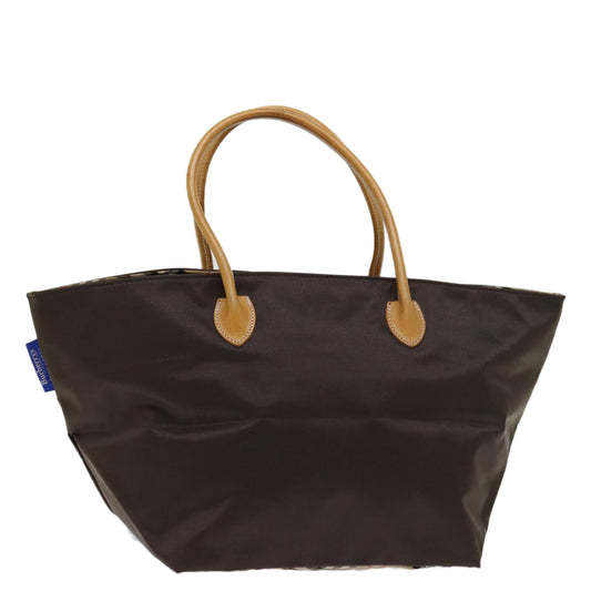 Burberry Luxury ss Nova Check Label Tote Bag Auth Nylon Brown Blue Brown Auth Bs12913