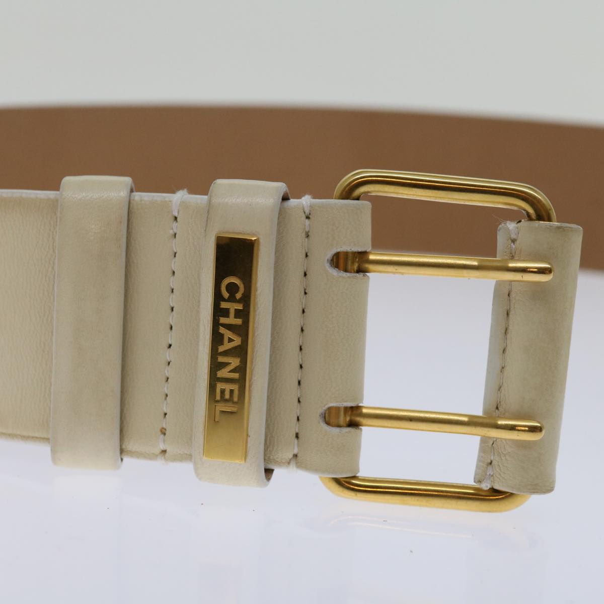 Chanel Belt Lamb Skin ." Beige CC Auth bs