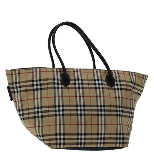 Burberry Luxury ss Nova Check Label Hand Bag Auth Nylon Beige Blue Travel Bag Beige Auth Bs13235