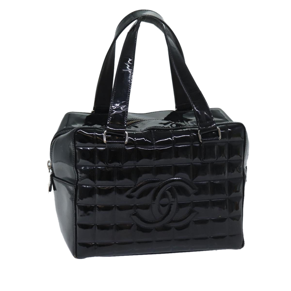 Chanel COCO Mark Choco Bar Hand Bag Patent leather Black CC Auth bs