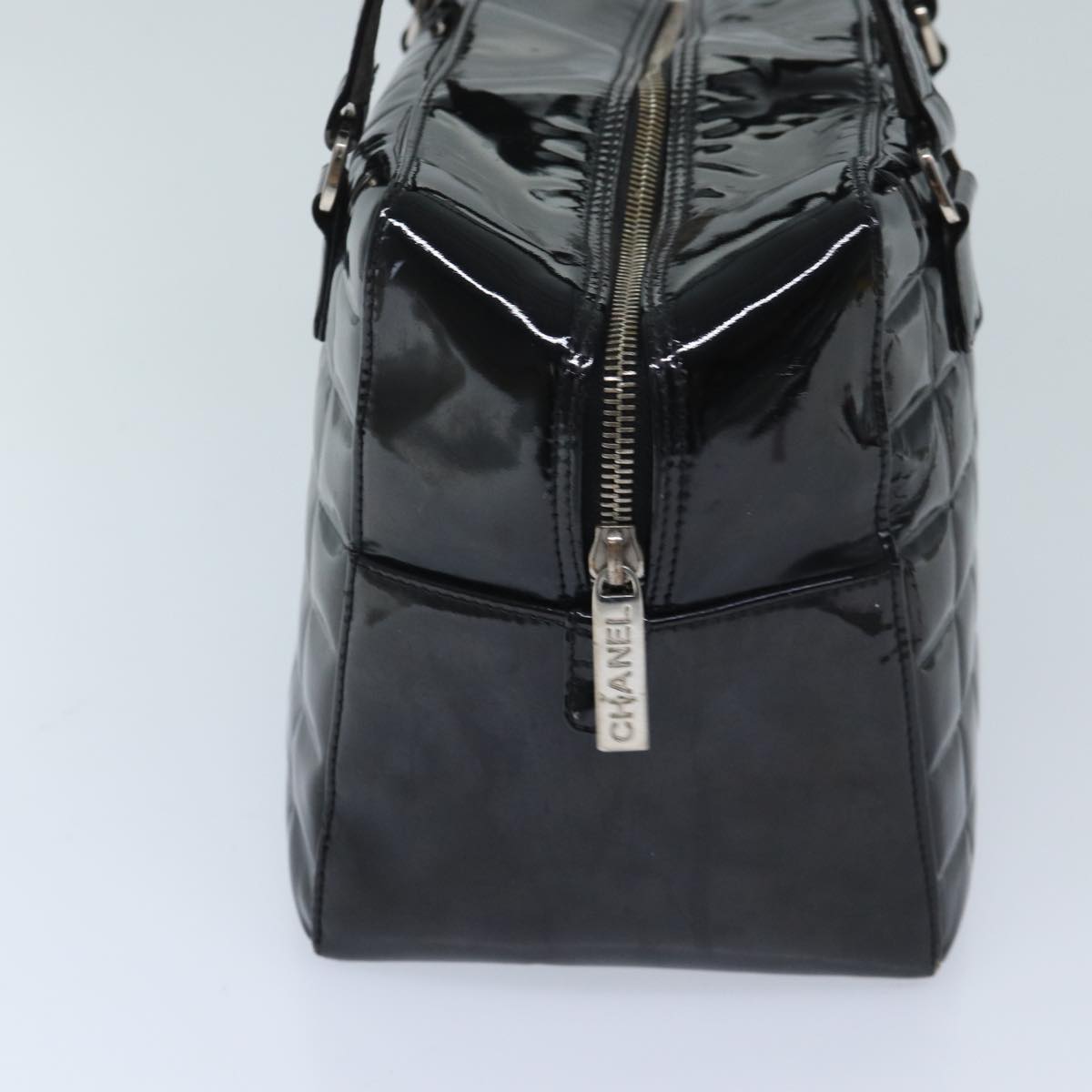 Chanel COCO Mark Choco Bar Hand Bag Patent leather Black CC Auth bs