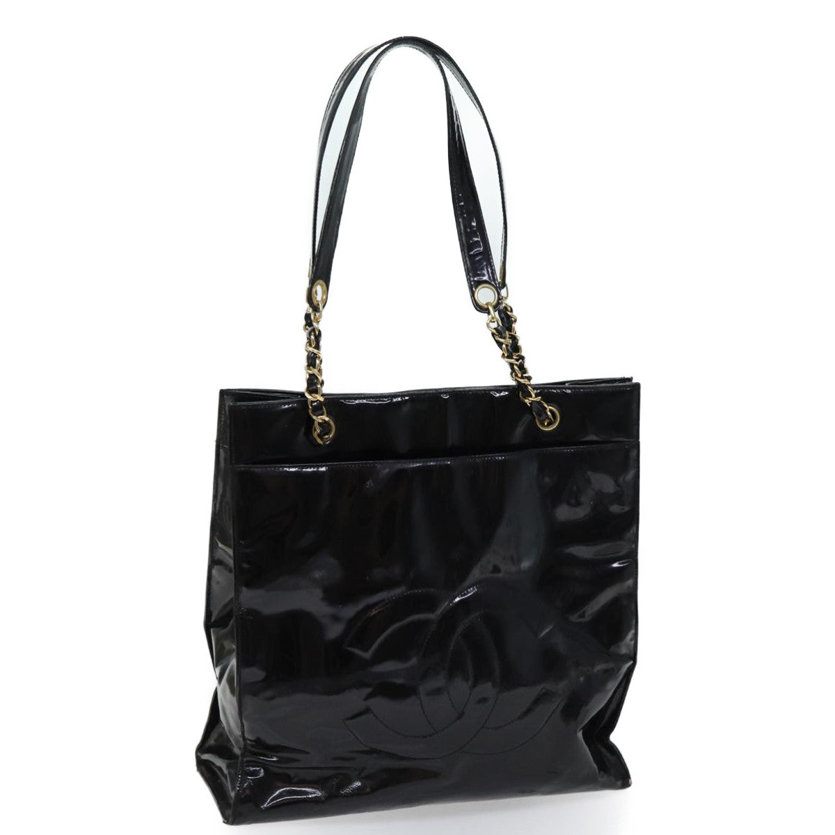 Chanel COCO Mark Chain Shoulder Bag Patent Black CC Auth bs