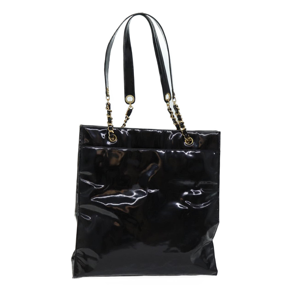 Chanel COCO Mark Chain Shoulder Bag Patent Black CC Auth bs
