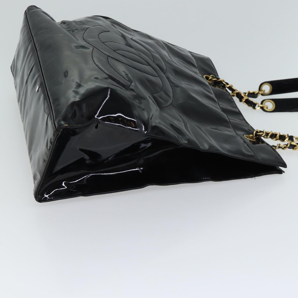 Chanel COCO Mark Chain Shoulder Bag Patent Black CC Auth bs