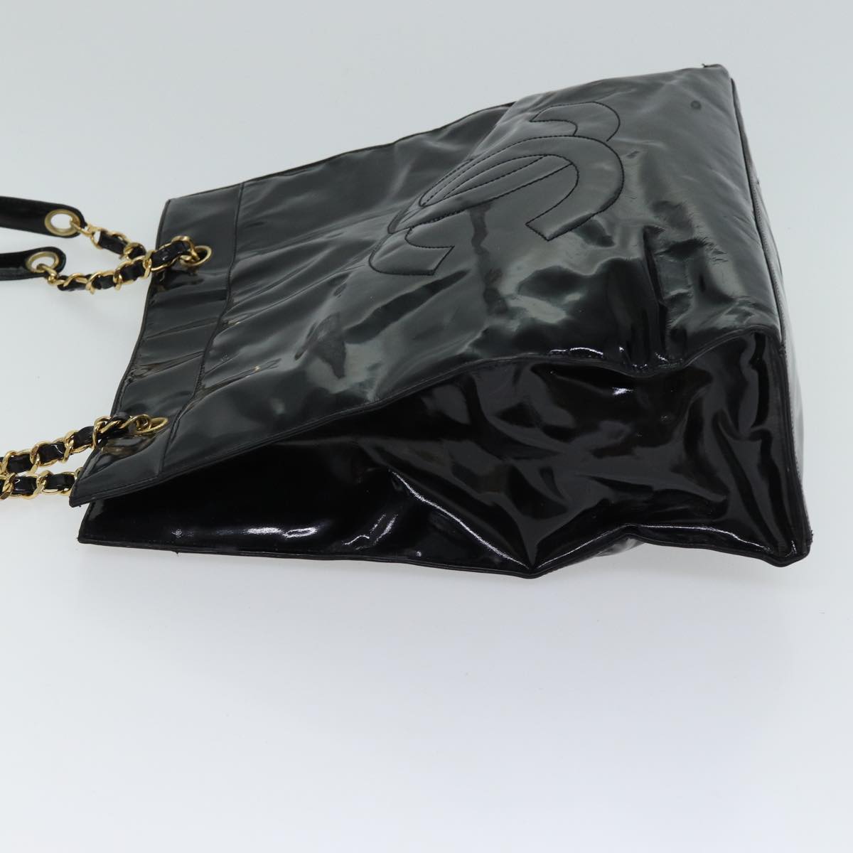 Chanel COCO Mark Chain Shoulder Bag Patent Black CC Auth bs