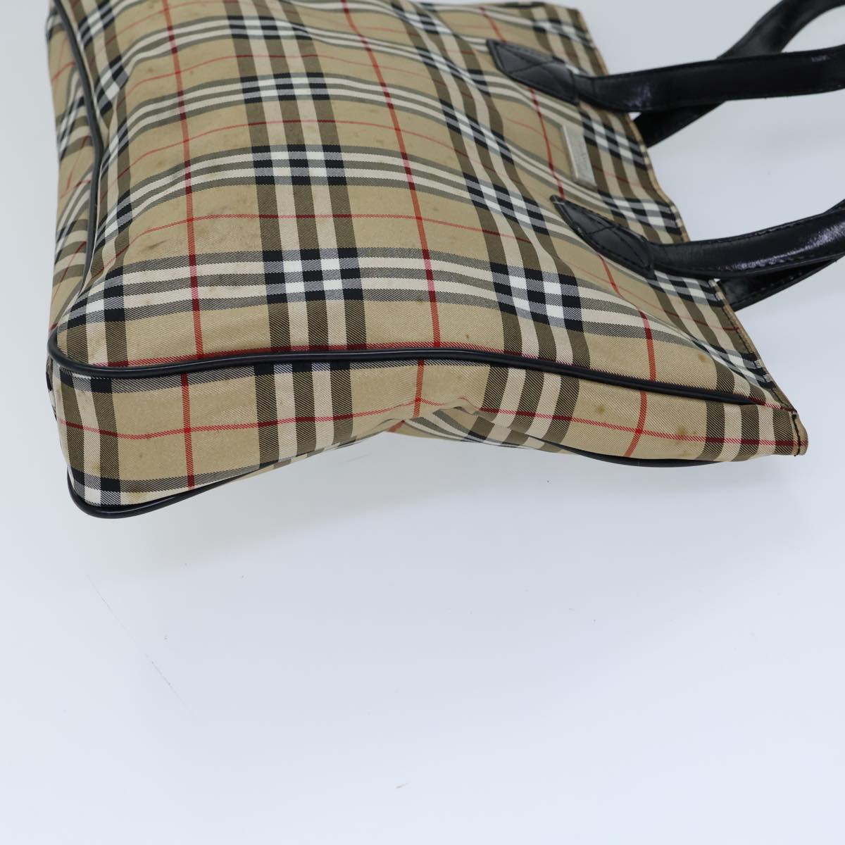 Burberry Luxury ss Nova Check Label Tote Bag Auth Nylon Black Beige Black Auth Bs13687
