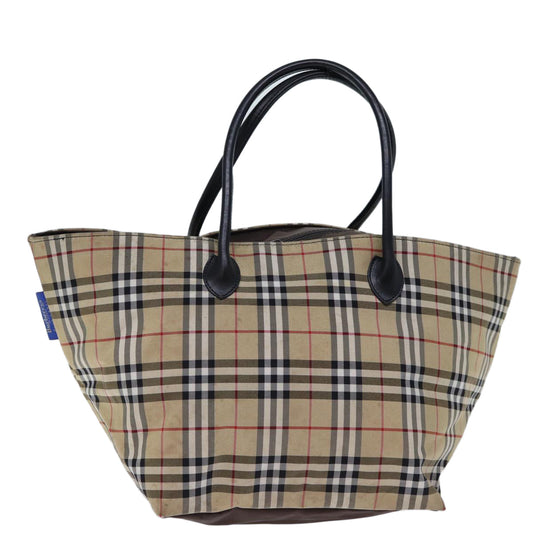 Burberry Luxury ss Nova Check Label Tote Bag Auth Nylon Brown Beige Brown Auth Bs13688
