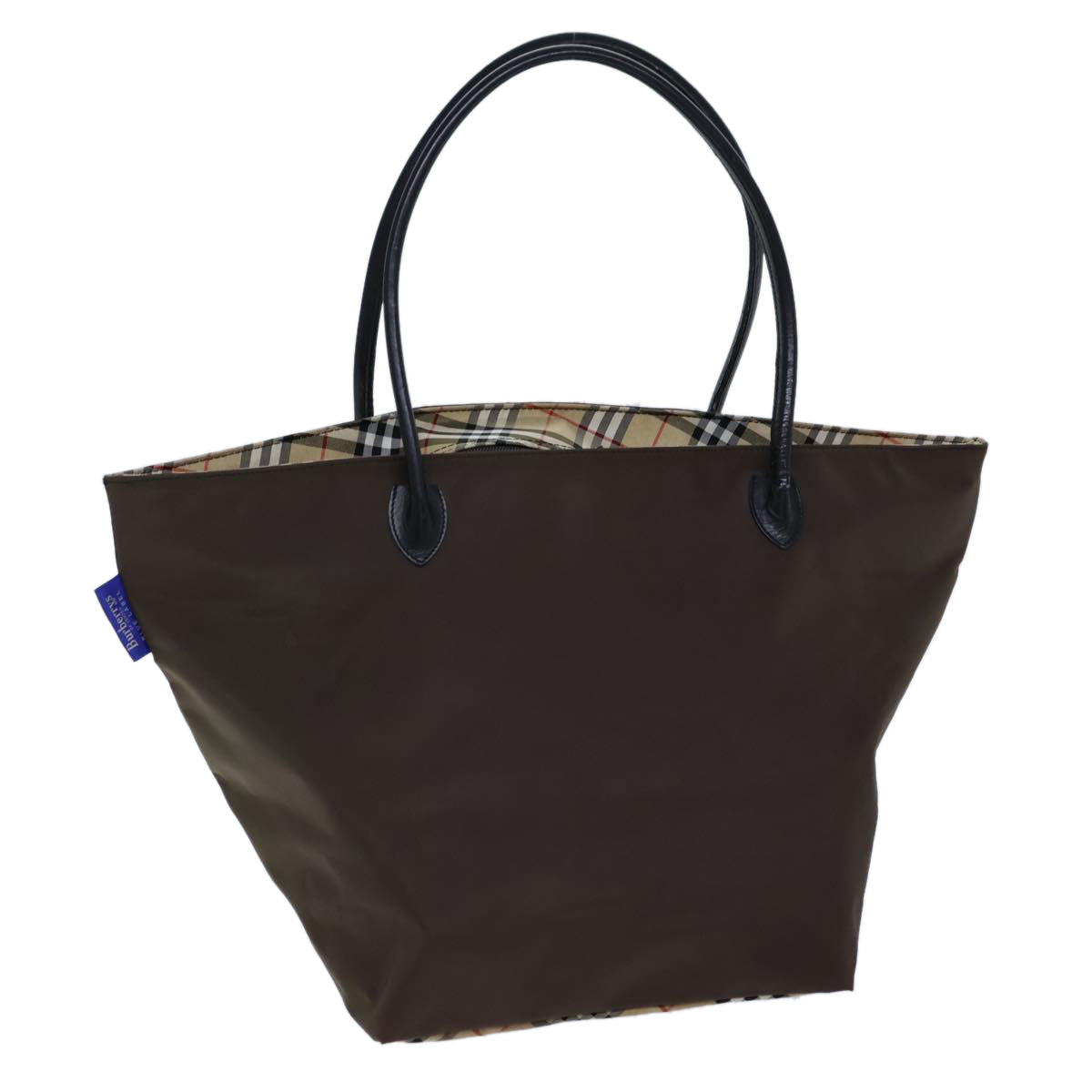 Burberry Luxury ss Nova Check Label Hand Bag Auth Nylon Black Brown Travel Bag