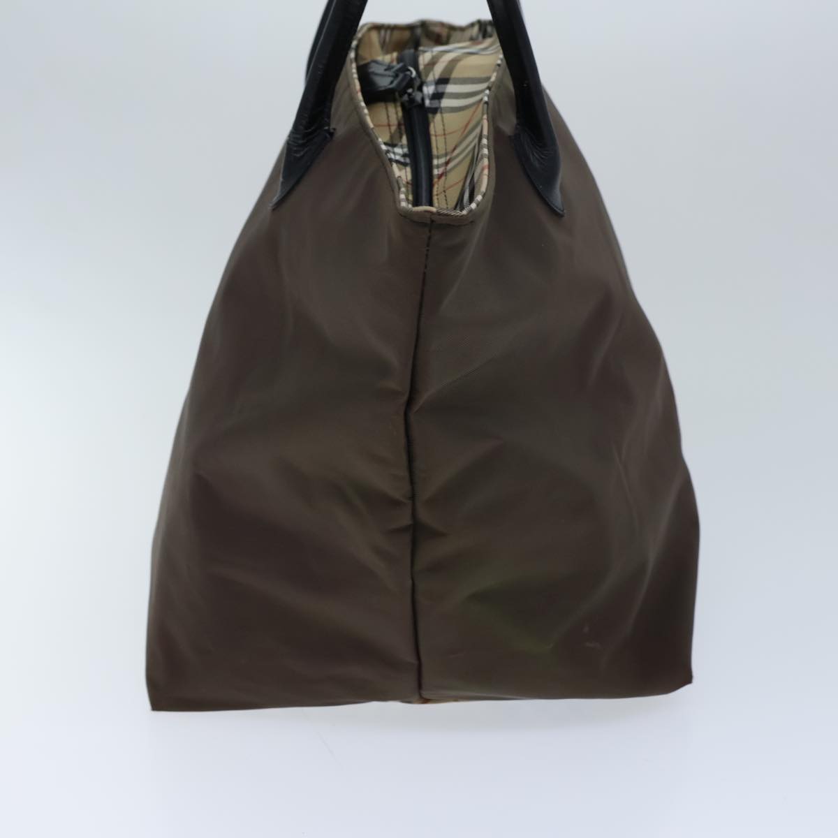 Burberry Luxury ss Nova Check Label Hand Bag Auth Nylon Black Brown Travel Bag