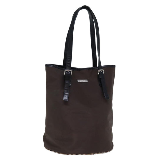 Burberry Luxury ss Nova Check Label Shoulder Bag Auth Nylon Brown Beige