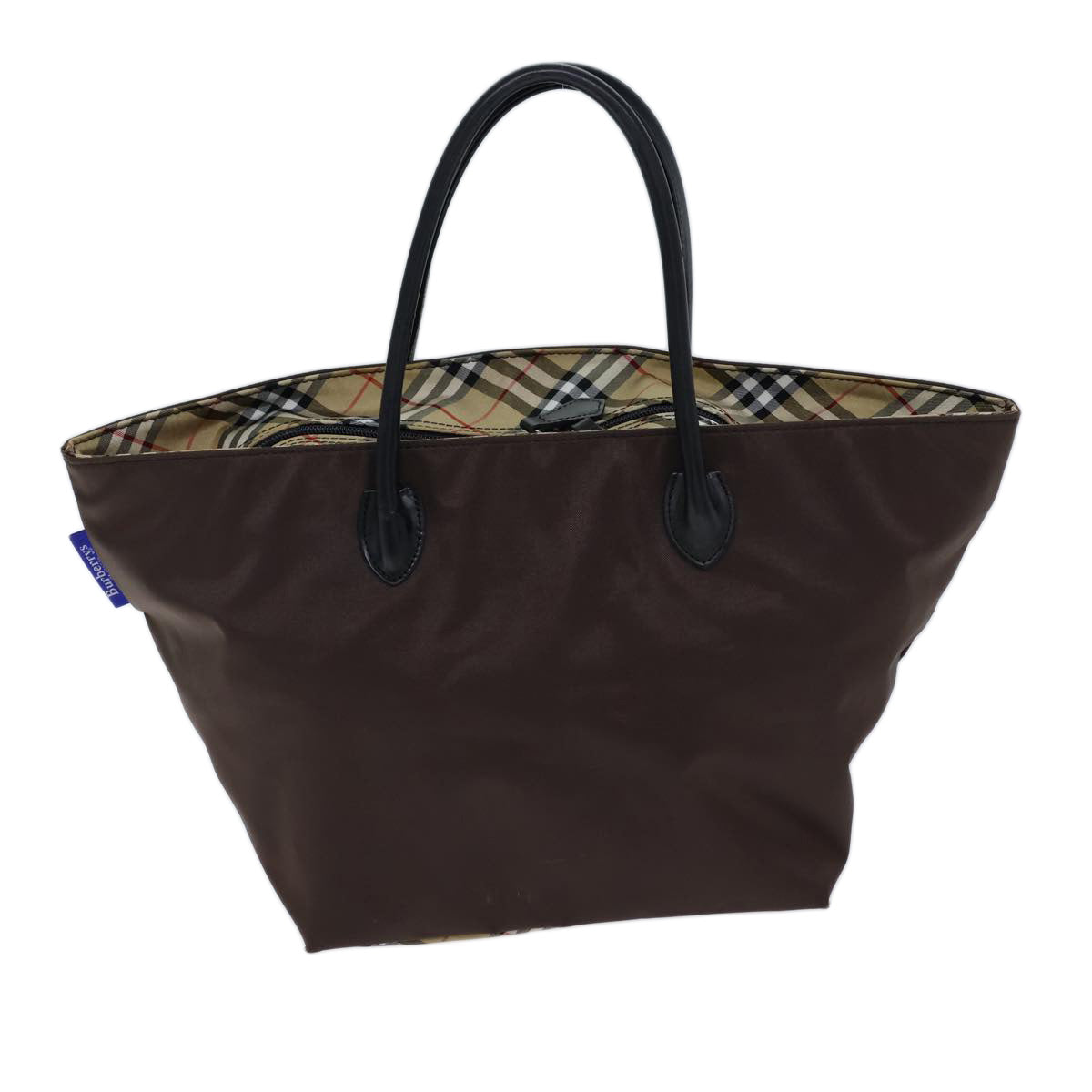 Burberry Luxury ss Nova Check Label Hand Bag Auth Nylon Black Brown Travel Bag Black Auth Bs13693