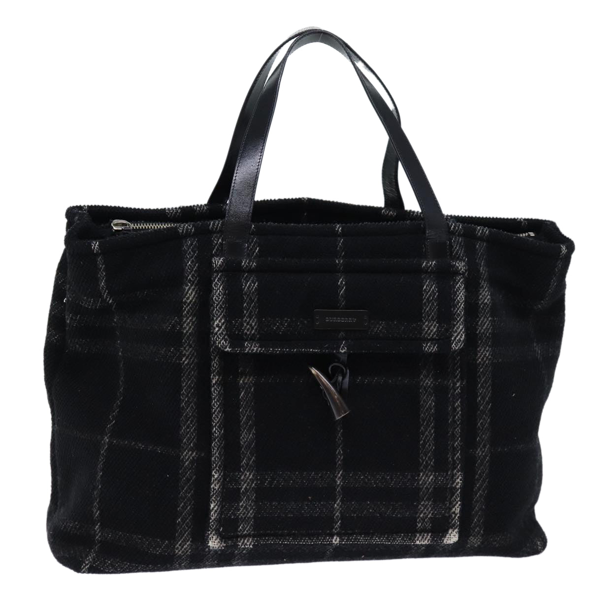 Burberry Luxury Nova Check Hand Bag Wool Auth Bs13719 Black Travel Bag