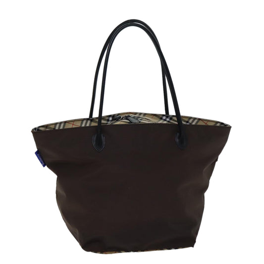 Burberry Luxury ss Nova Check Label Tote Bag Auth Nylon Brown Blue