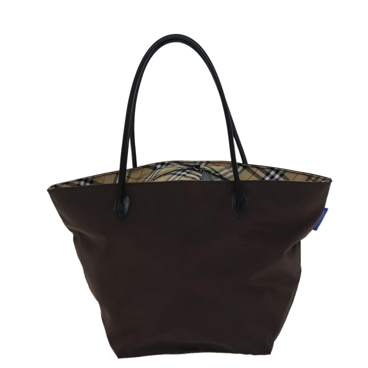 Burberry Luxury ss Nova Check Label Tote Bag Auth Nylon Brown Blue