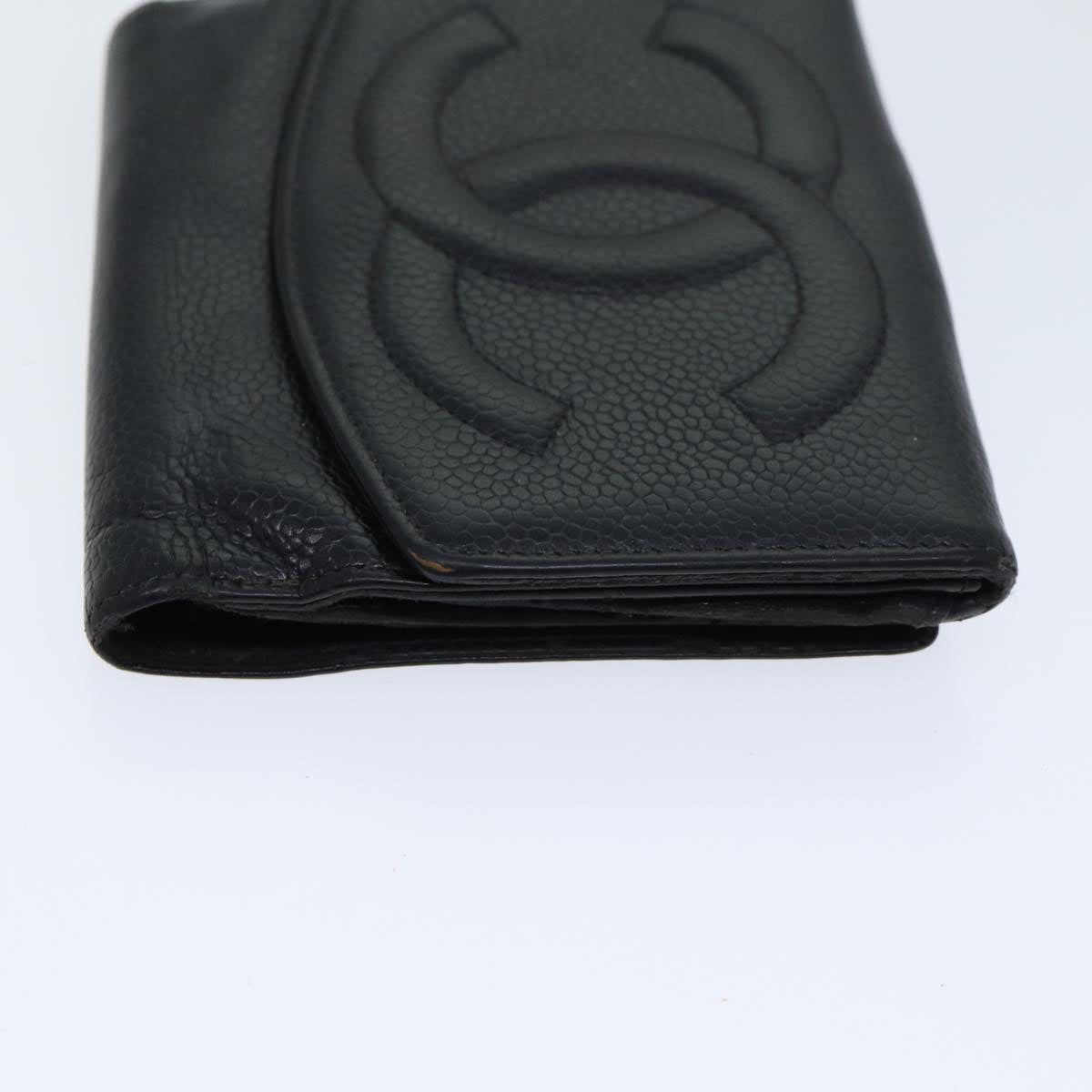 CHANEL Wallet Caviar Skin Black CC Auth bs13883