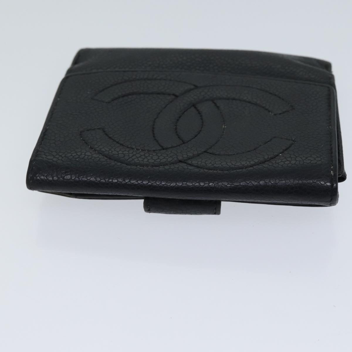 CHANEL Wallet Caviar Skin Black CC Auth bs13886