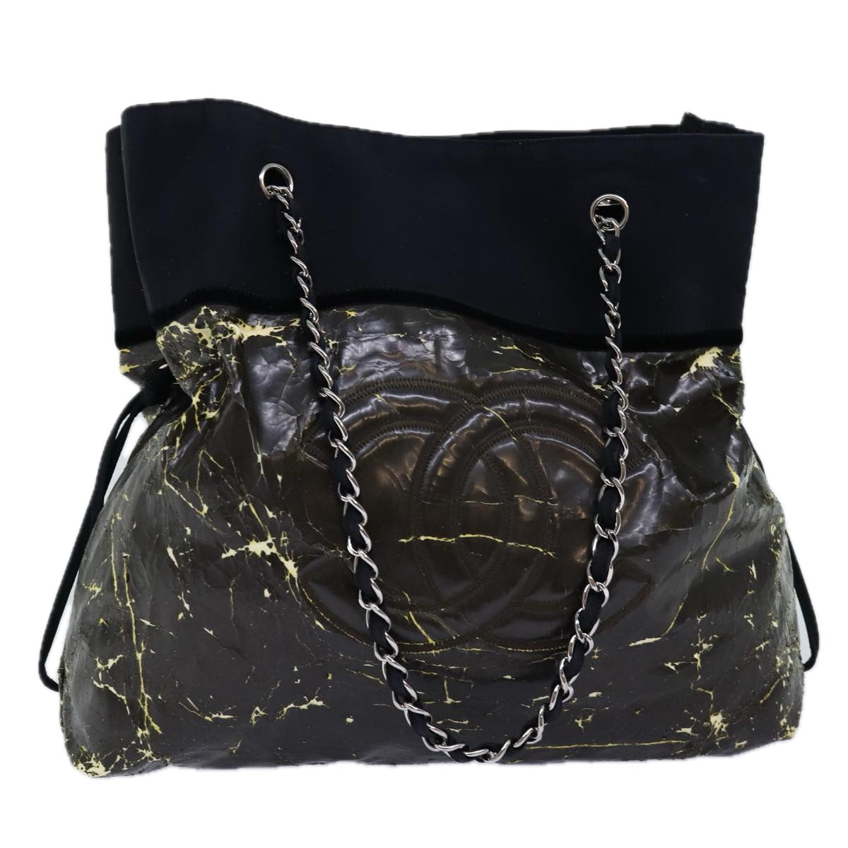 Chanel Chain Tote Bag Nylon Black CC Auth bs
