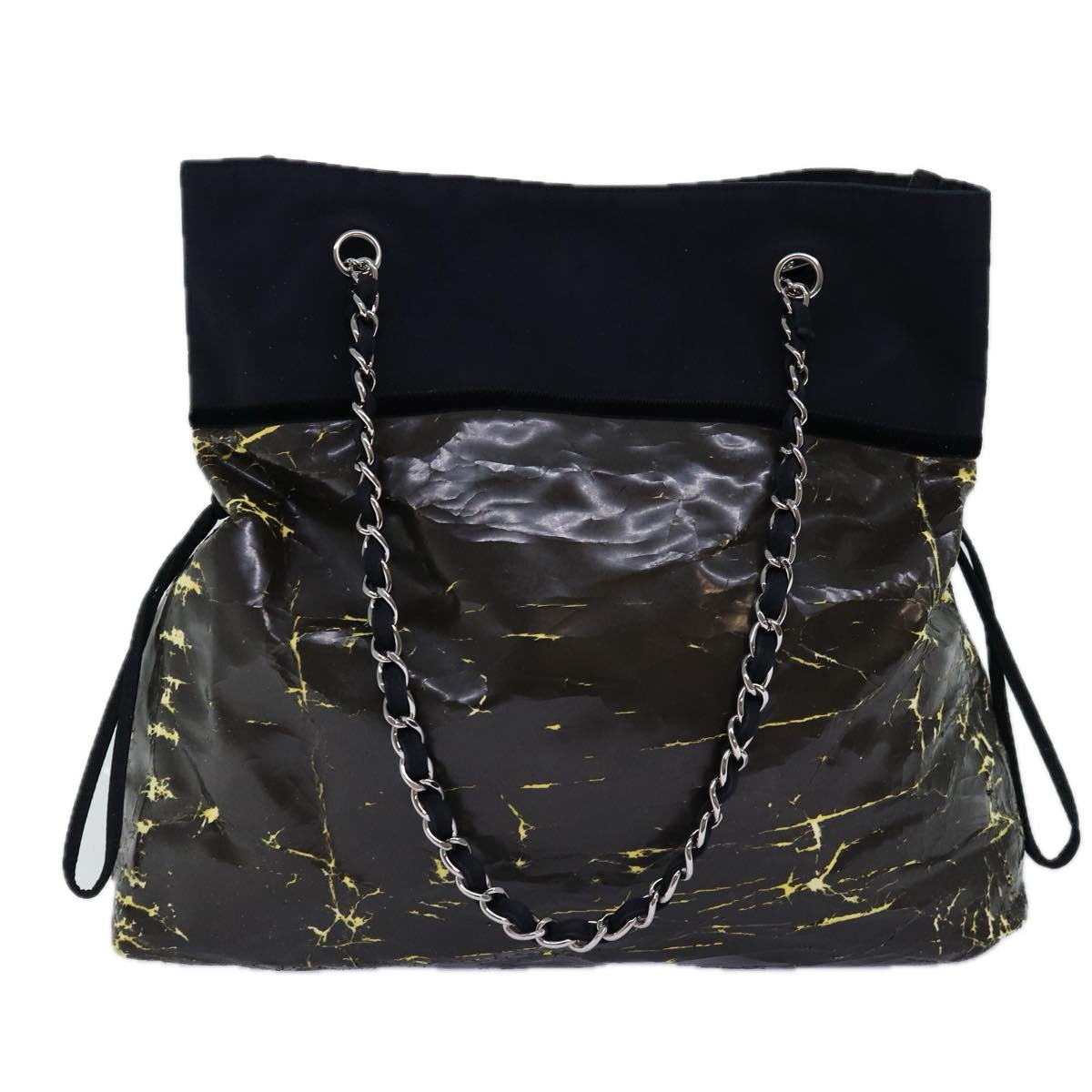 Chanel Chain Tote Bag Nylon Black CC Auth bs