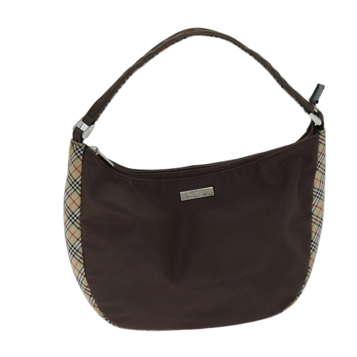 Burberry Luxury ss Nova Check Label Shoulder Bag Auth Nylon Brown Beige Brown Auth Bs14139