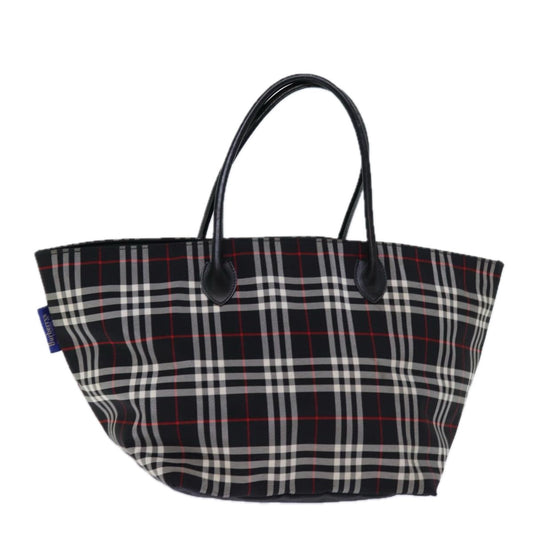 Burberry Luxury ss Nova Check Label Tote Bag Auth Nylon Black White