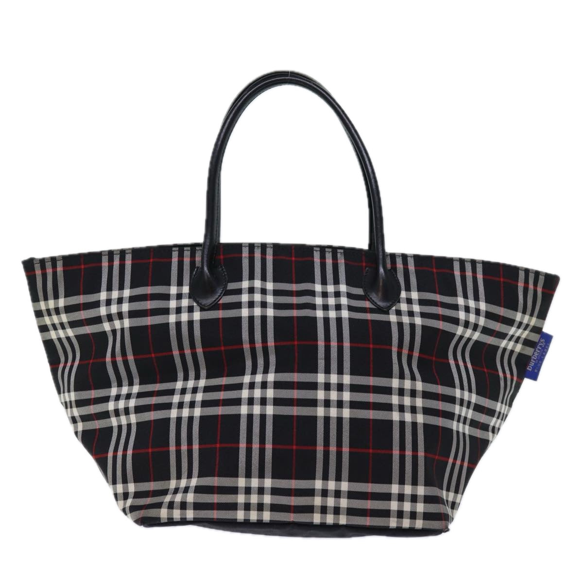 Burberry Luxury ss Nova Check Label Tote Bag Auth Nylon Black White
