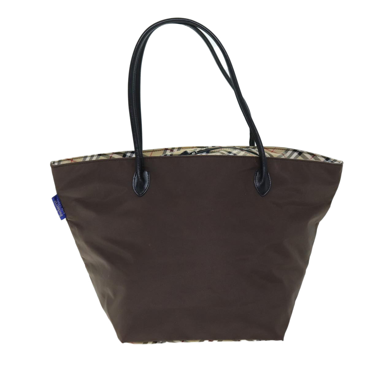 Burberry Luxury ss Label Nova Check Tote Bag Auth Nylon Brown Blue