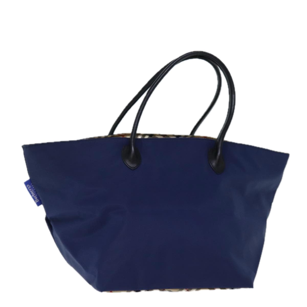 Burberry Luxury ss Nova Check Label Tote Bag Auth Nylon Blue Navy
