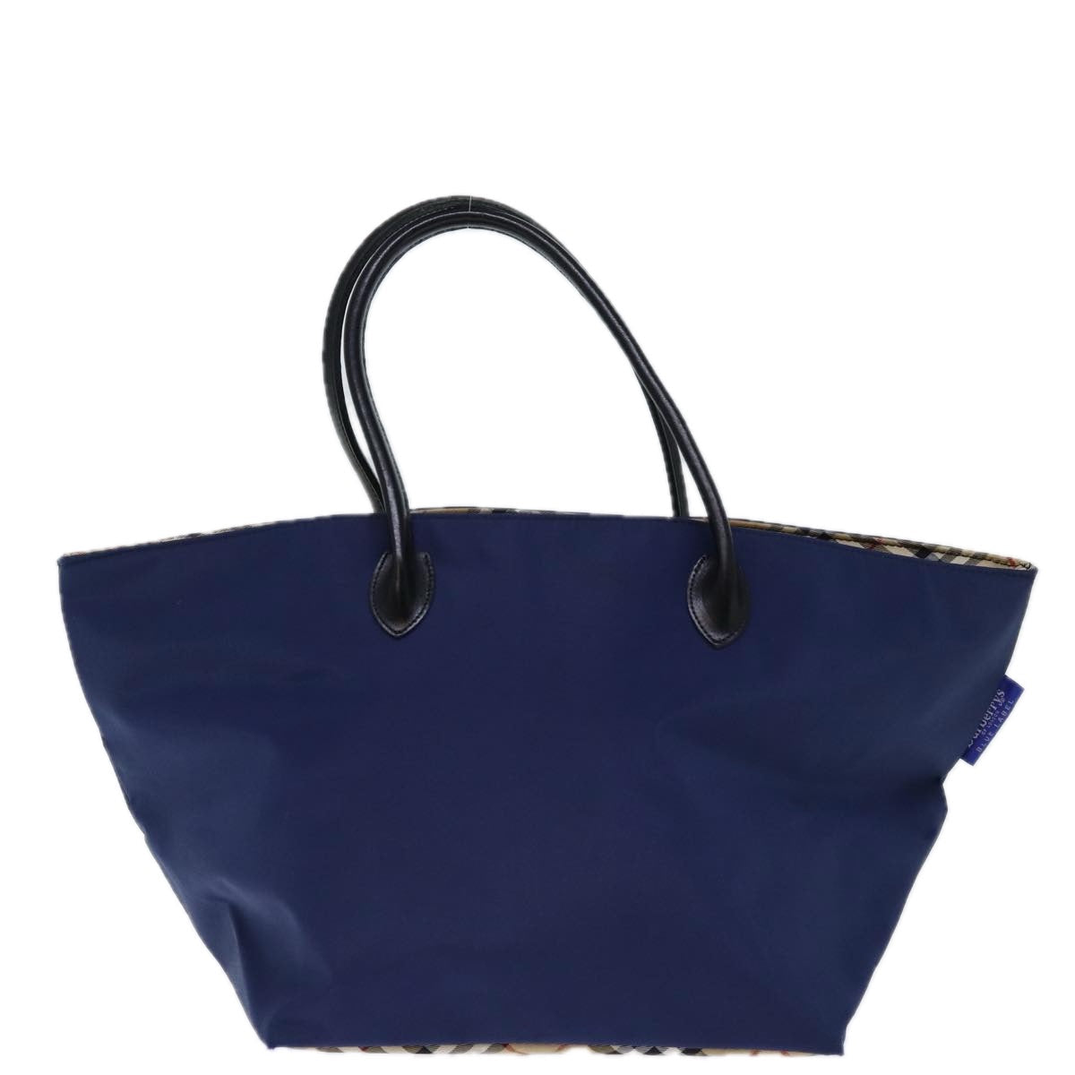 Burberry Luxury ss Nova Check Label Tote Bag Auth Nylon Blue Navy