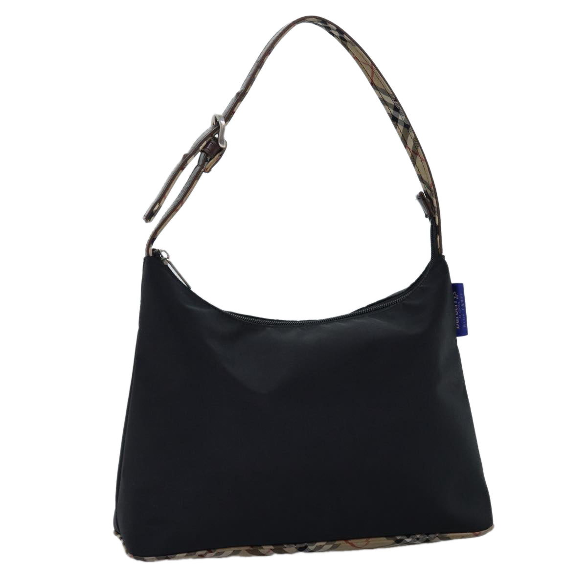 Burberry Luxury ss Nova Check Label Shoulder Bag Auth Nylon Black Beige Beige Auth Bs14387