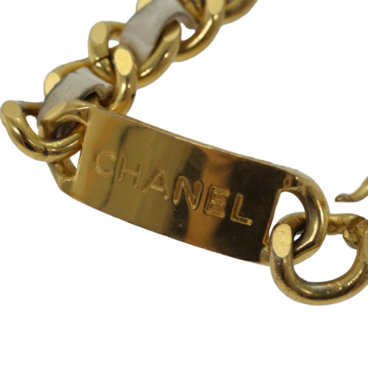 Chanel Chain Belt metal ." Gold White CC Auth bs