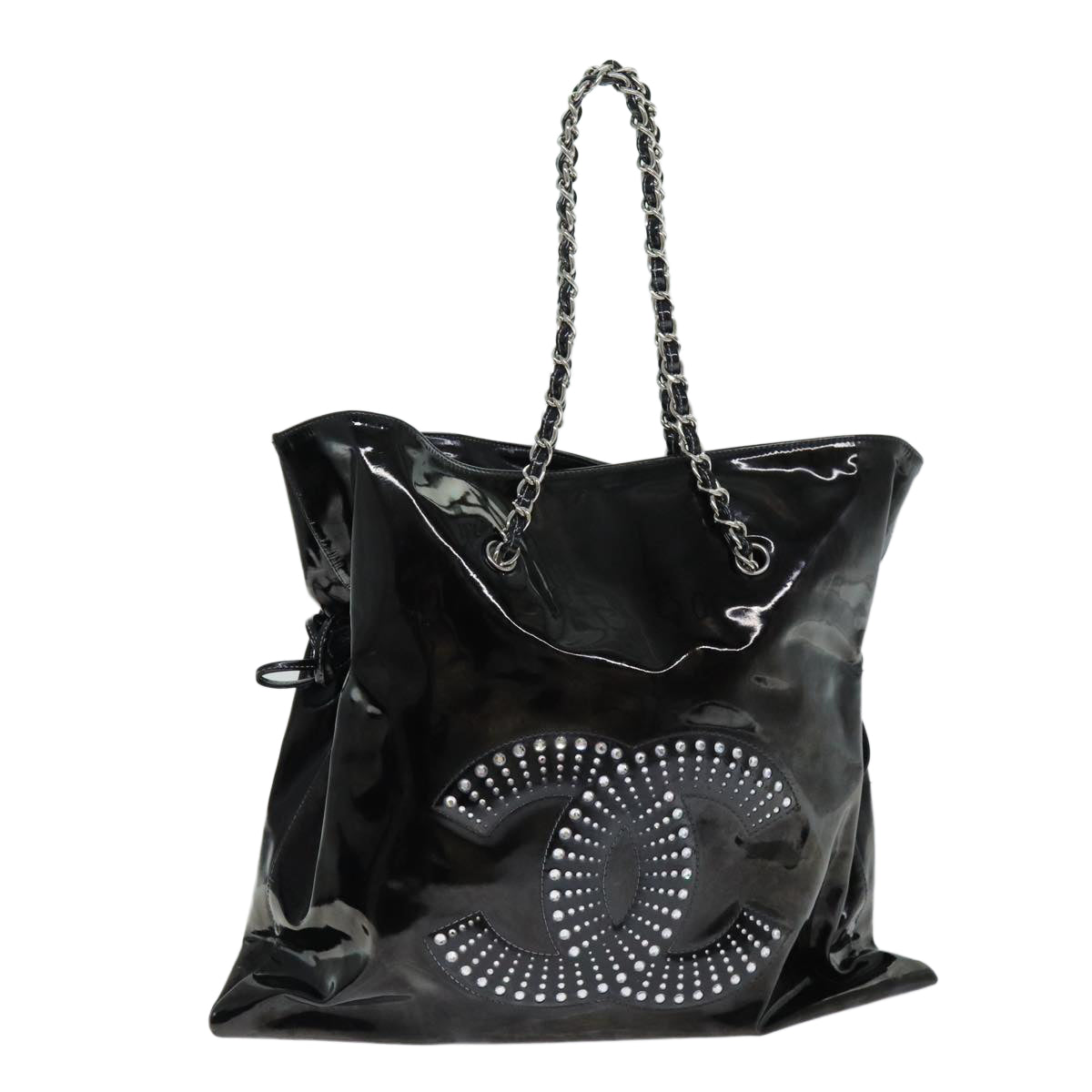 Chanel COCO Mark Chain Shoulder Bag Patent leather Black CC Auth bs