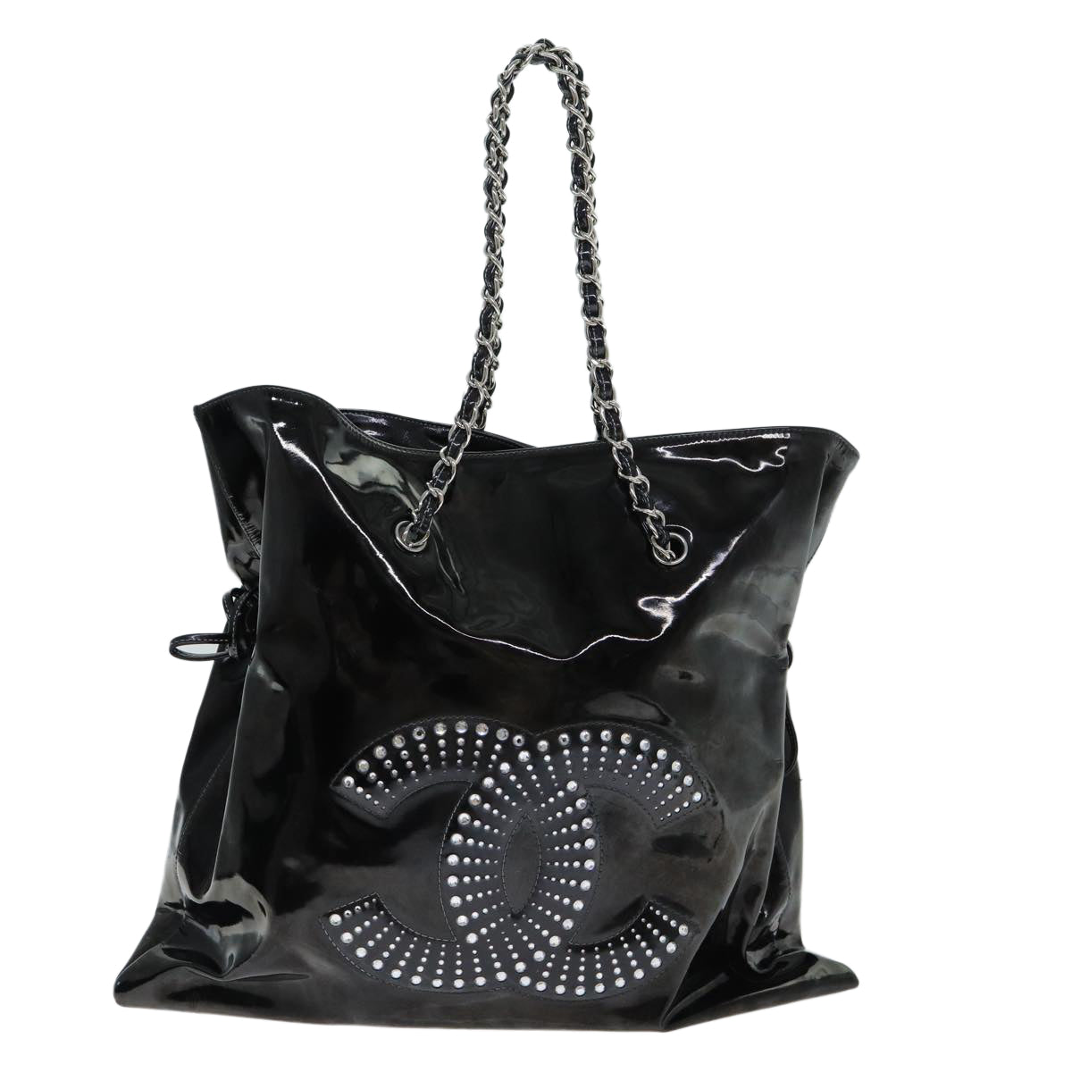 Chanel COCO Mark Chain Shoulder Bag Patent leather Black CC Auth bs