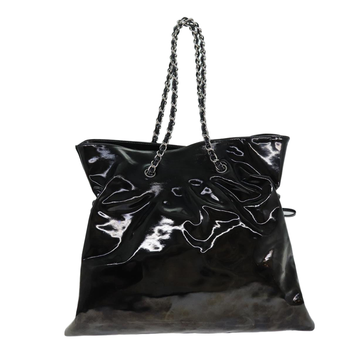 Chanel COCO Mark Chain Shoulder Bag Patent leather Black CC Auth bs