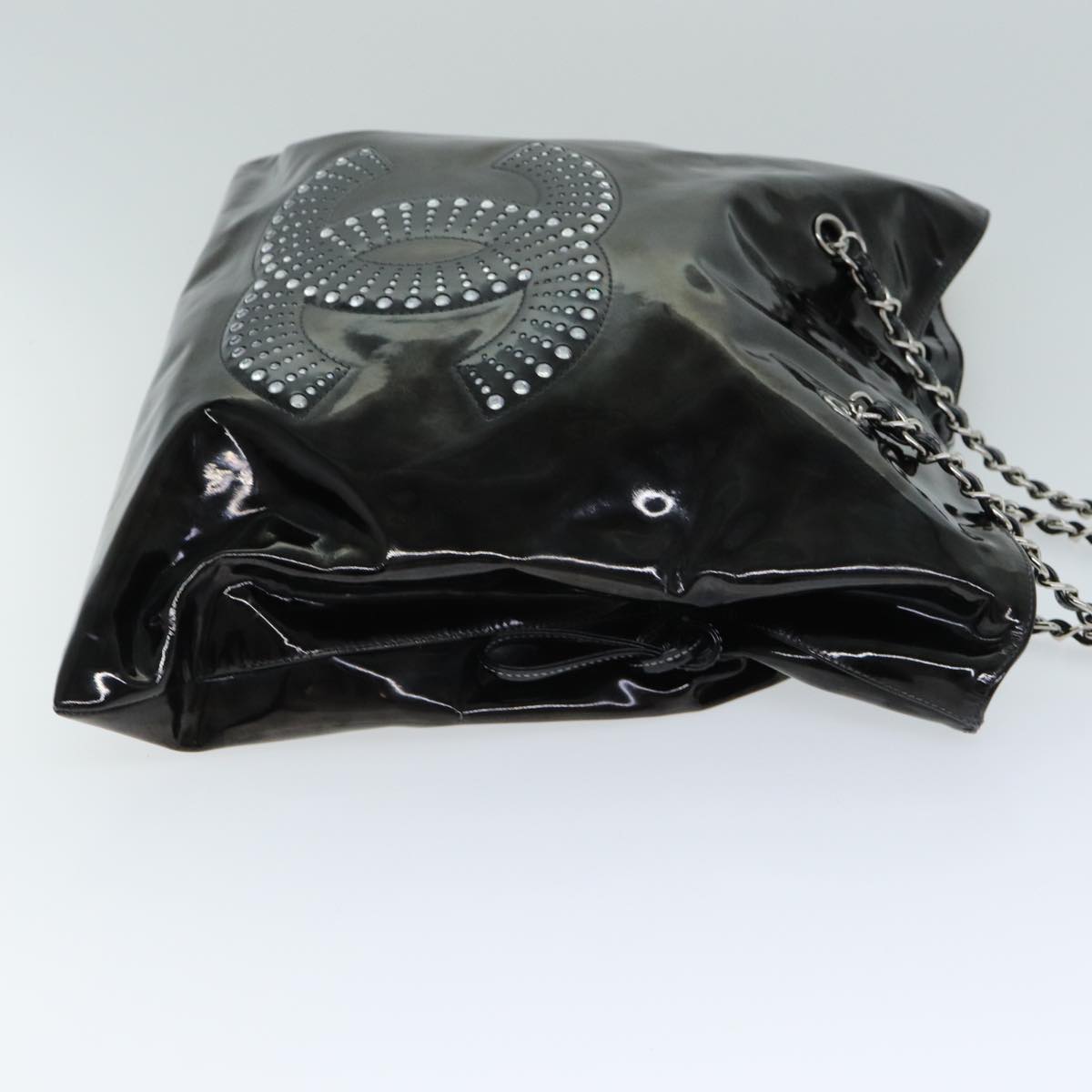 Chanel COCO Mark Chain Shoulder Bag Patent leather Black CC Auth bs