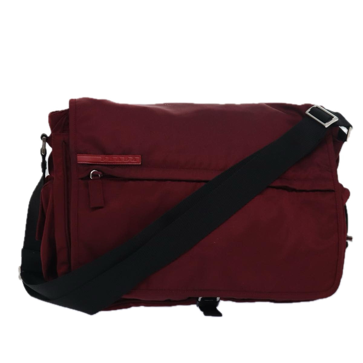 Prada Shoulder Bag Auth Nylon Black Red