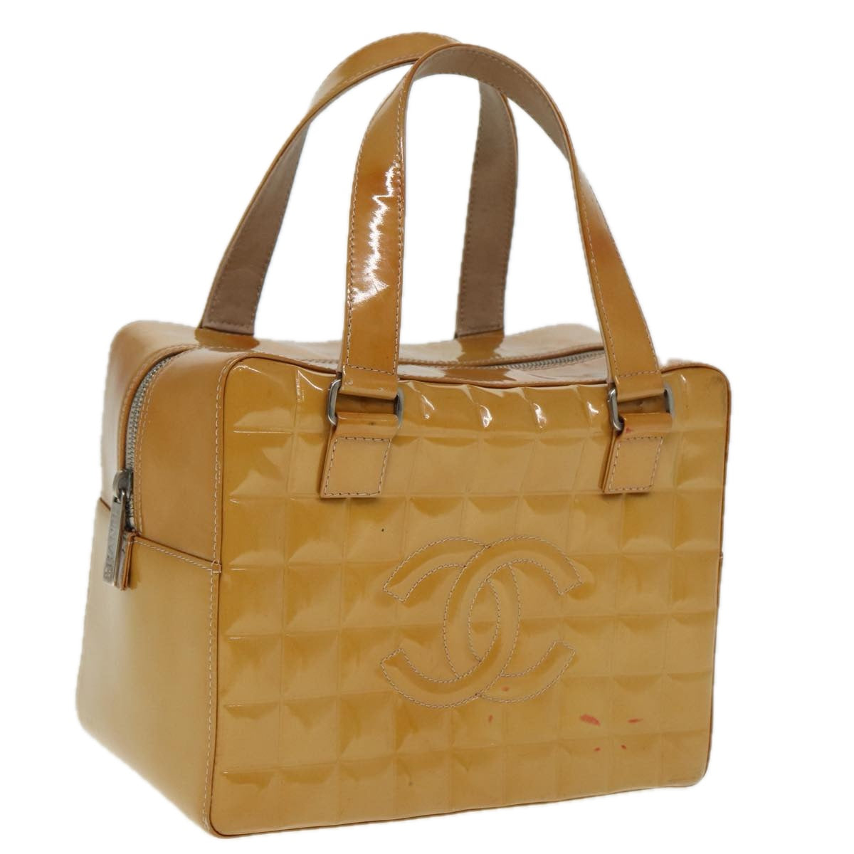 Chanel Choco Bar Hand Bag Patent leather Yellow CC Auth bs