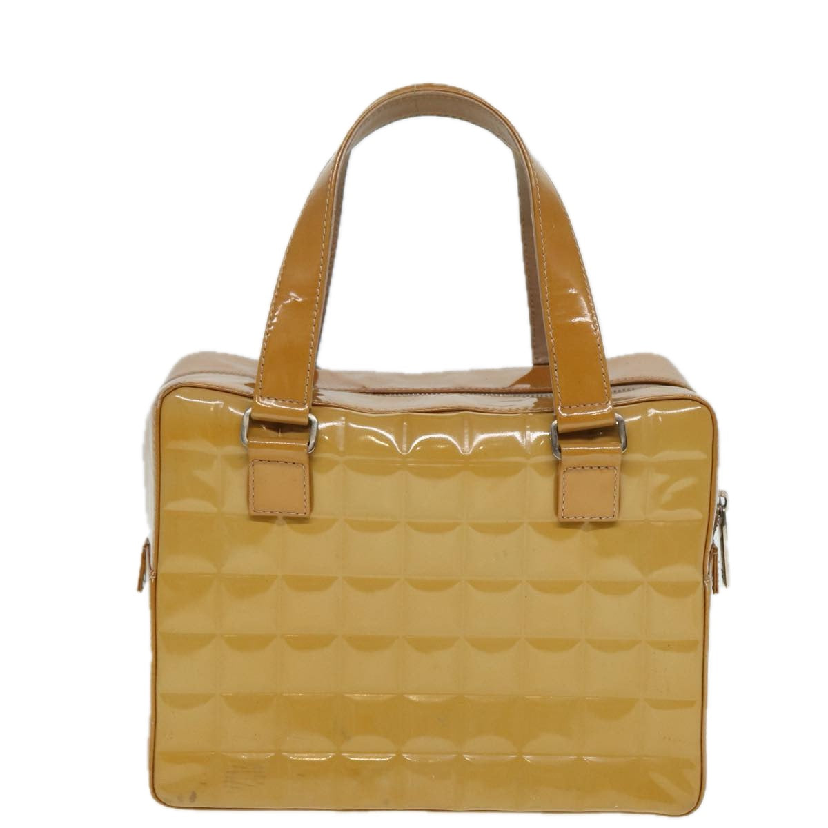Chanel Choco Bar Hand Bag Patent leather Yellow CC Auth bs